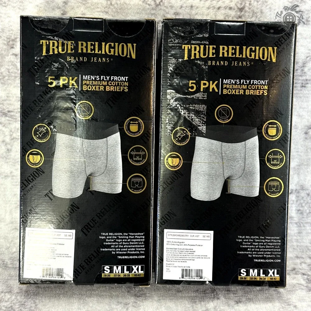 New Lot of (2) 5-Packs True Religion Fly Front Premium Boxer Briefs Men's Medium